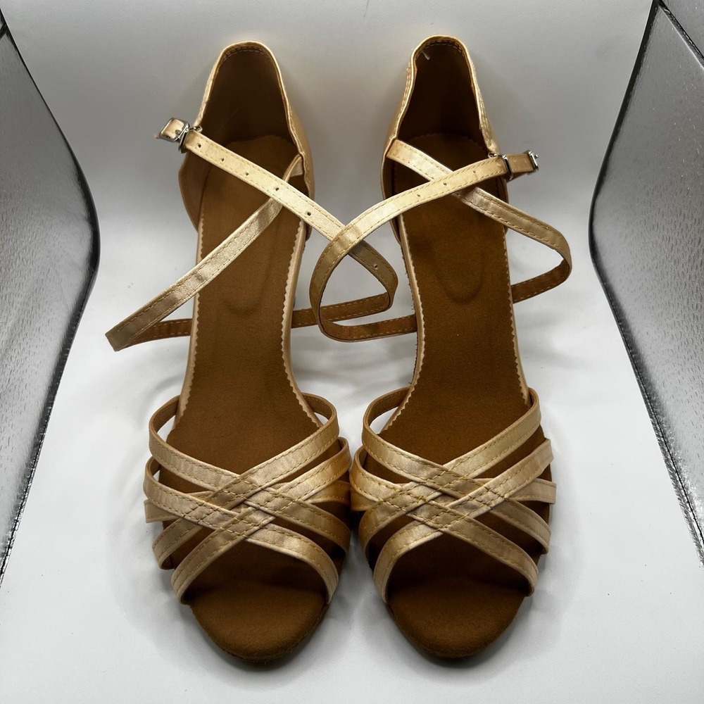 NEW Dance And Sway Women's Size 6.5 Ballroom Beige Shoes Flared Heel 2.8"